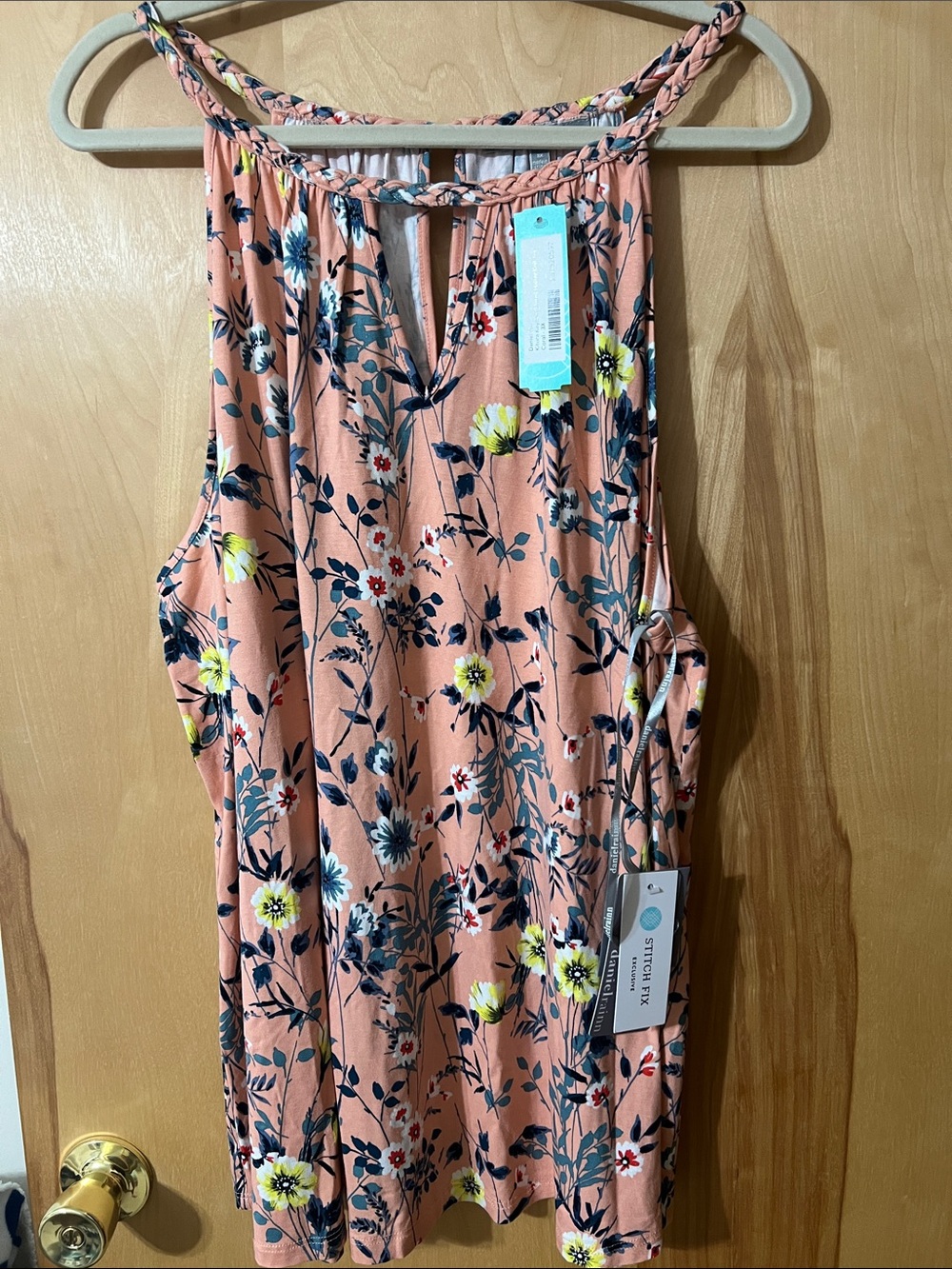Daniel Rainn Peach Floral Braided Halter Tank Top NWT